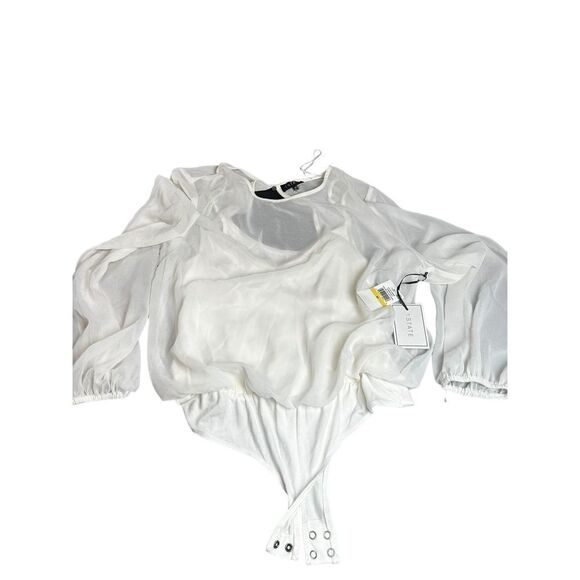 1 State Ladies Transparent Pearl white Bodysuit blouse size M NWT - Picture 11 of 15
